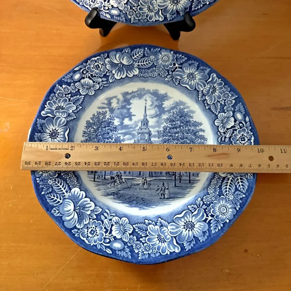 Staffordshire Liberty Blue Dinner Plates Set of 2 – 10” Independence Hall VTG